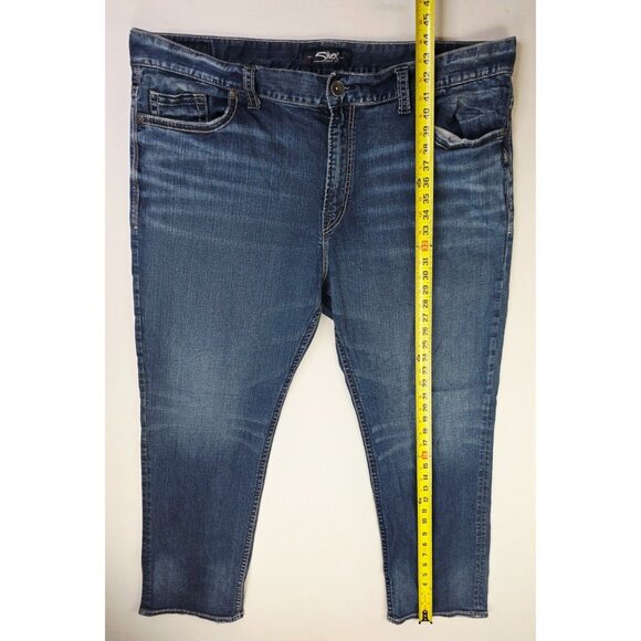 Silver Western Glove Works Size 46X32 Mens Eddie Blue Denim 5 Pocket Logo Jeans - Picture 7 of 11